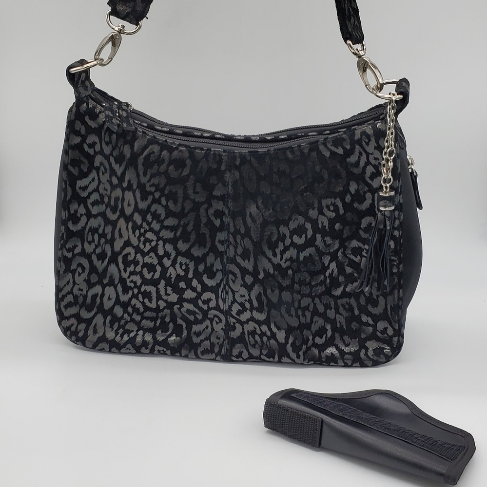 Gun Tote'n Mamas Black Leopard Hobo Concealed Carry Handbag Purse